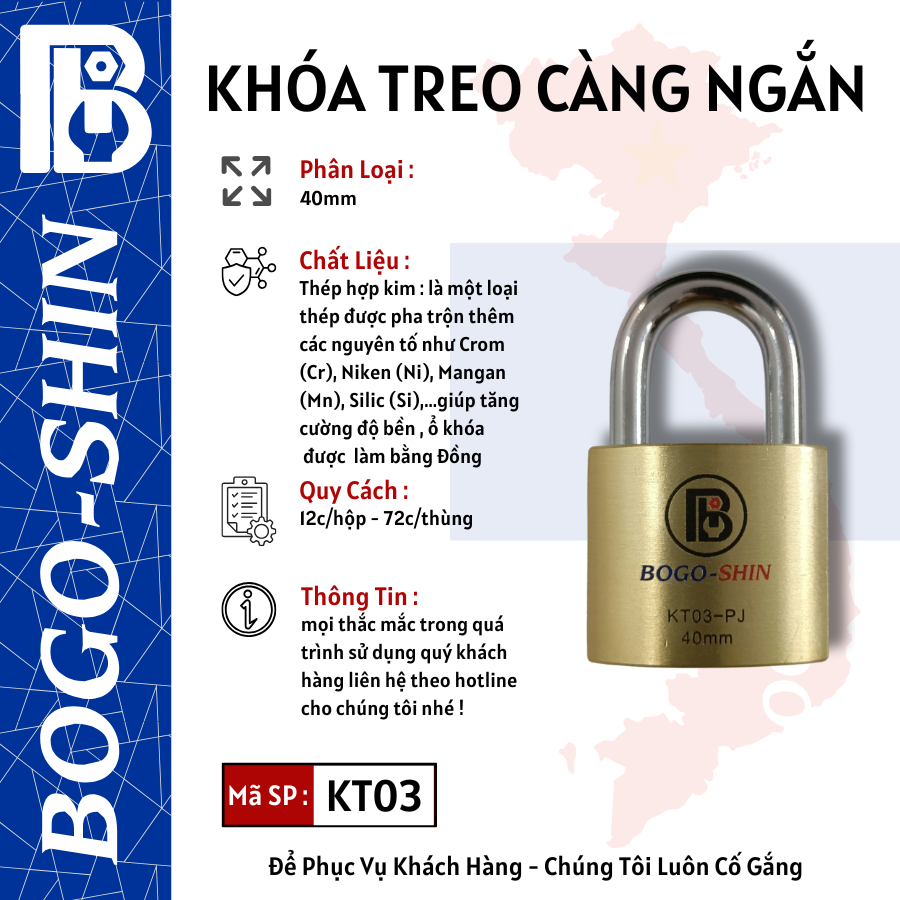 Khóa Treo Càng Ngắn 40mm & 50mm & 60mm Bogo-Shin