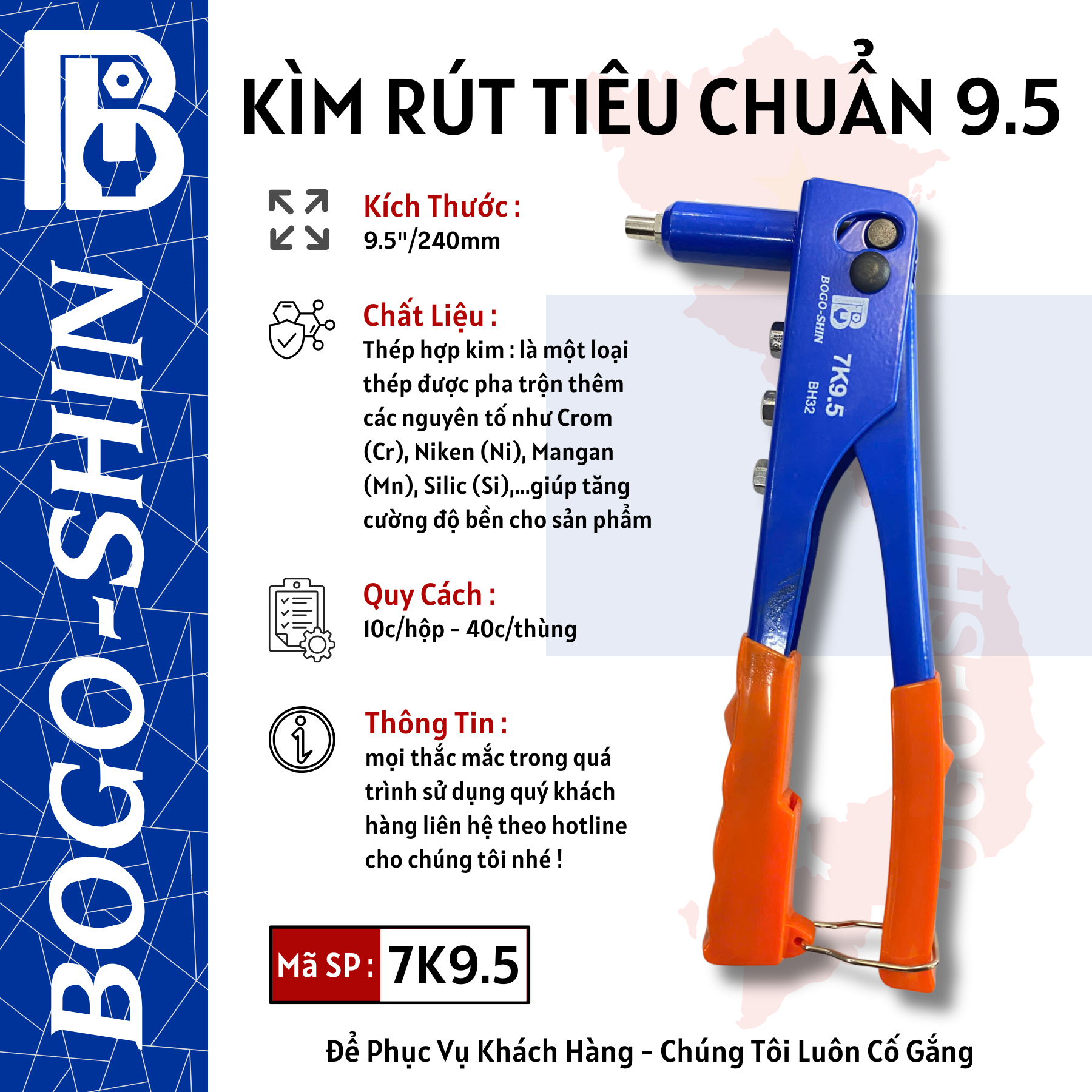 Kìm Rút Tiêu Chuẩn, Tốt, Cao Cấp 9.5"/240mm, 10.5"/262mm, 8"/200mm Bogo-Shin