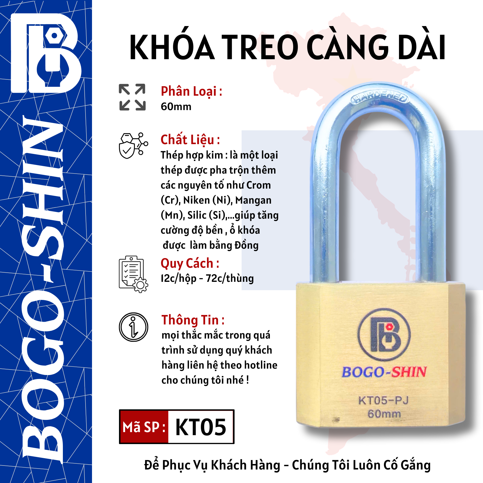 Khóa Treo Càng Dài 50mm & 60mm Bogo-Shin