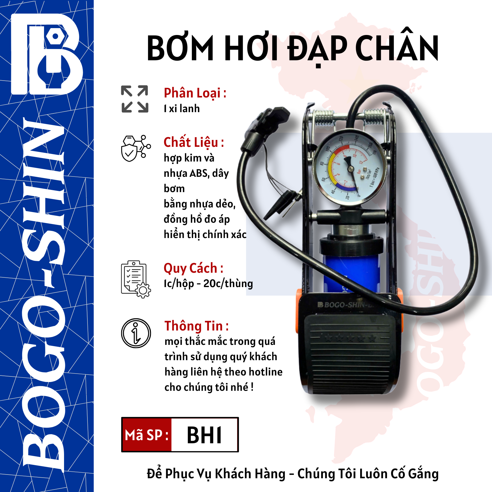 Bơm Hơi Đạp Chân Một Xi Lanh & Hai Xi Lanh Bogo-Shin