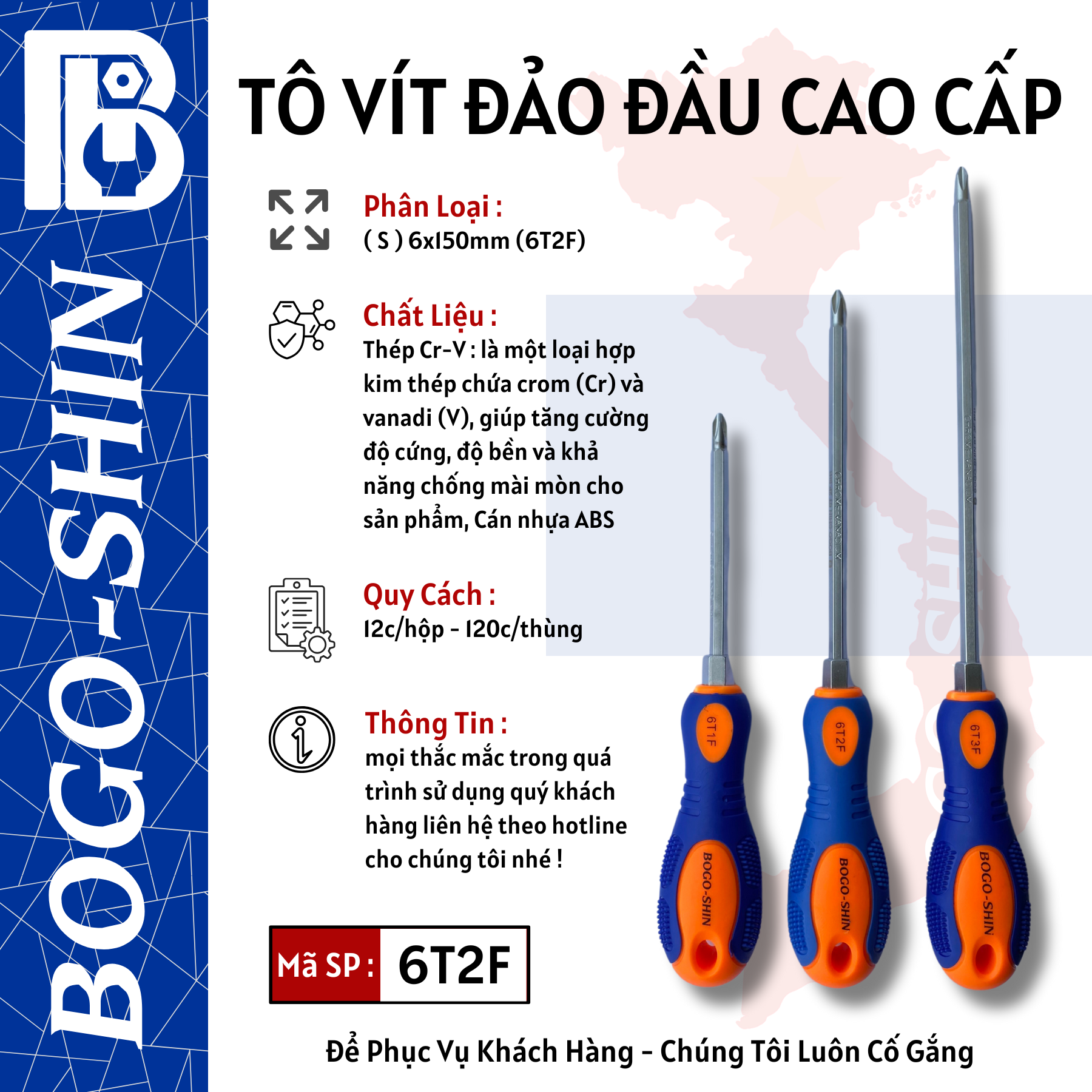 Tô Vít Đảo Đầu Cao Cấp (S) 6x100mm,6x150mm,6x200mm Bogo-Shin