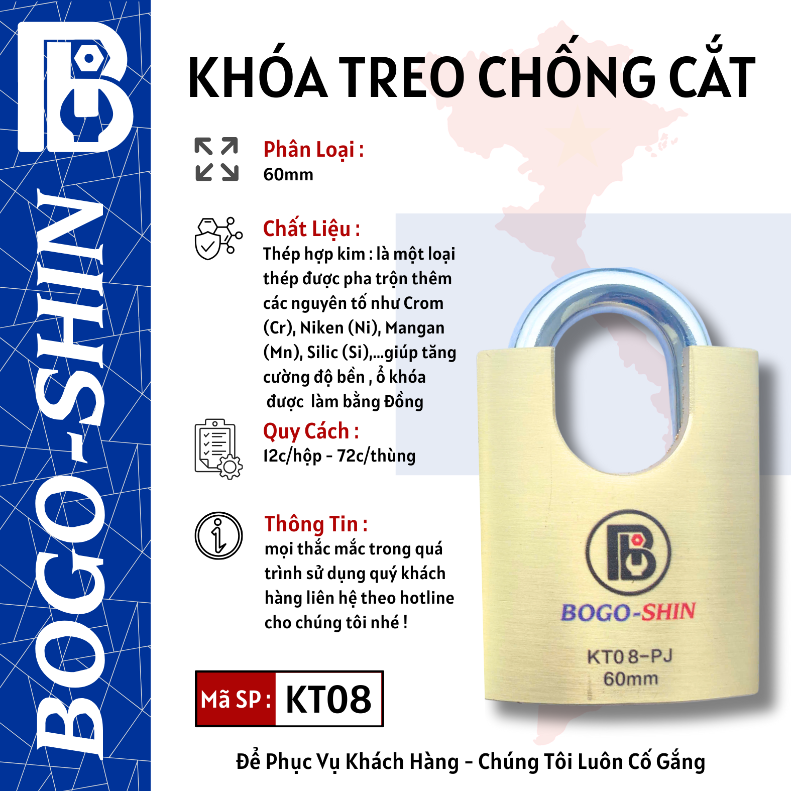 Khóa Treo Chống Cắt 40mm &  50mm & 60mm Bogo-Shin
