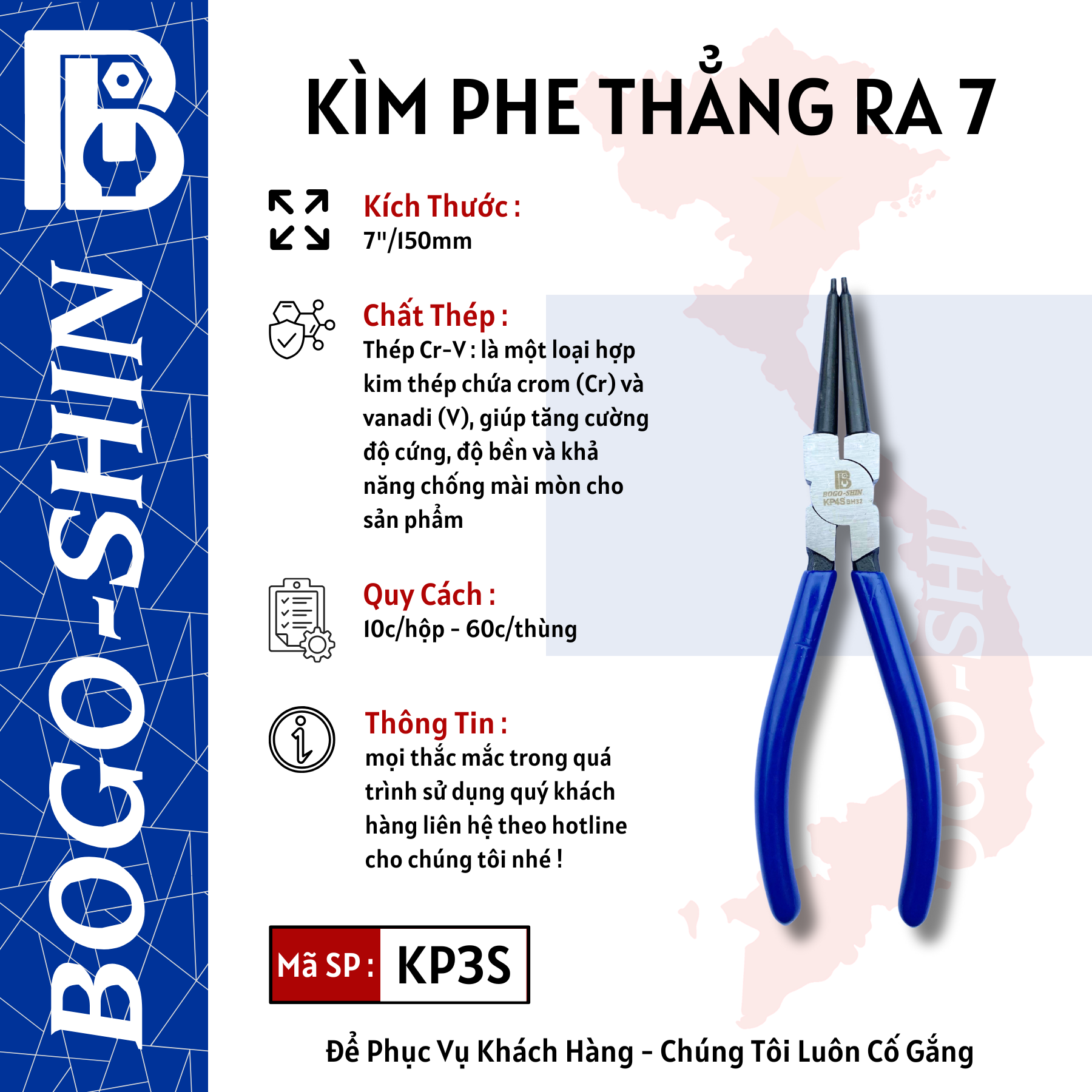 Kìm Phe Thẳng Ra & Vào 7"/175mm và 9"/255mm Bogo-Shin