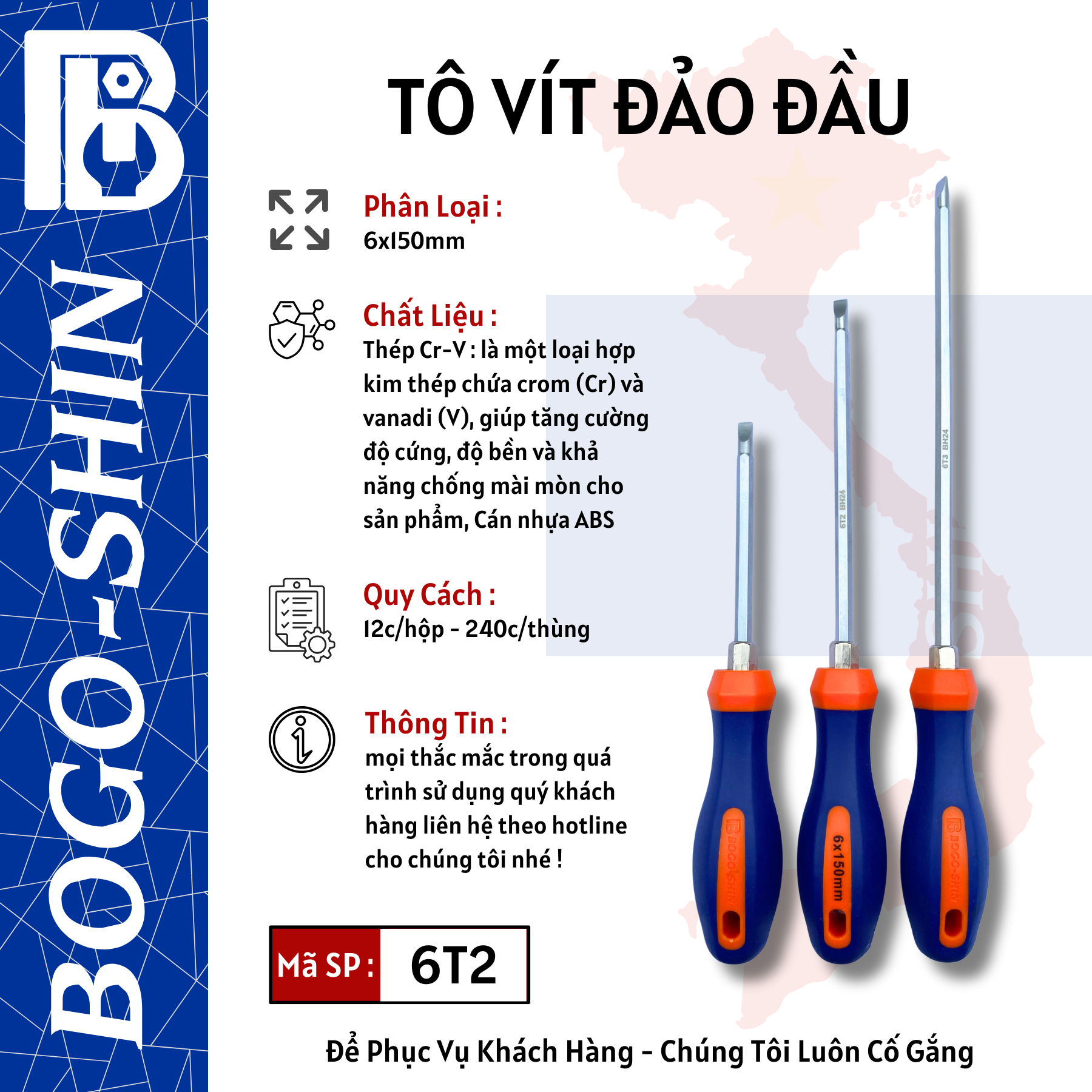 Tô Vít Đảo Đầu 6x100mm, 6x150mm, 6x200mm Bogo-Shin