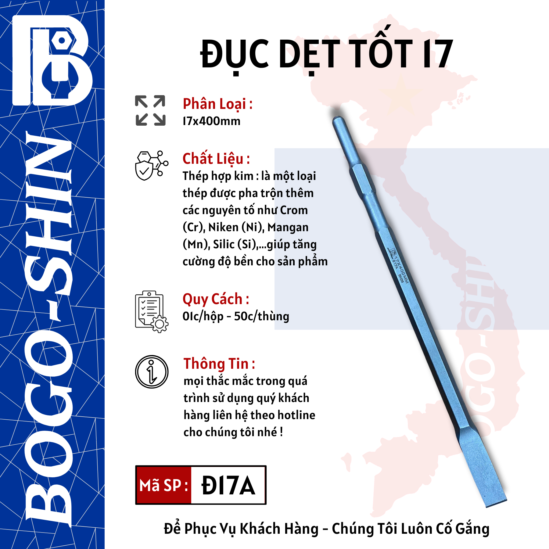 Đục Dẹt Tốt & Đục Nhọn Tốt 17x400mm Bogo-Shin