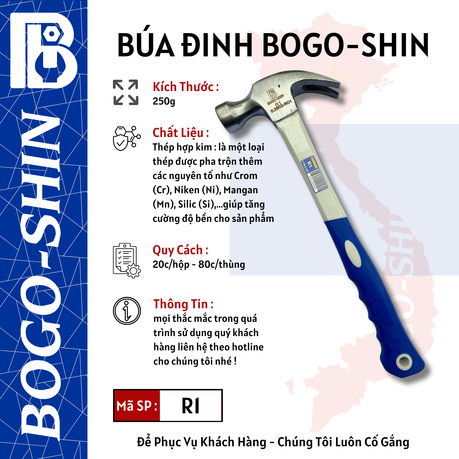 Búa Đinh 0.25kg, 0.5kg, 0.75kg Bogo-Shin