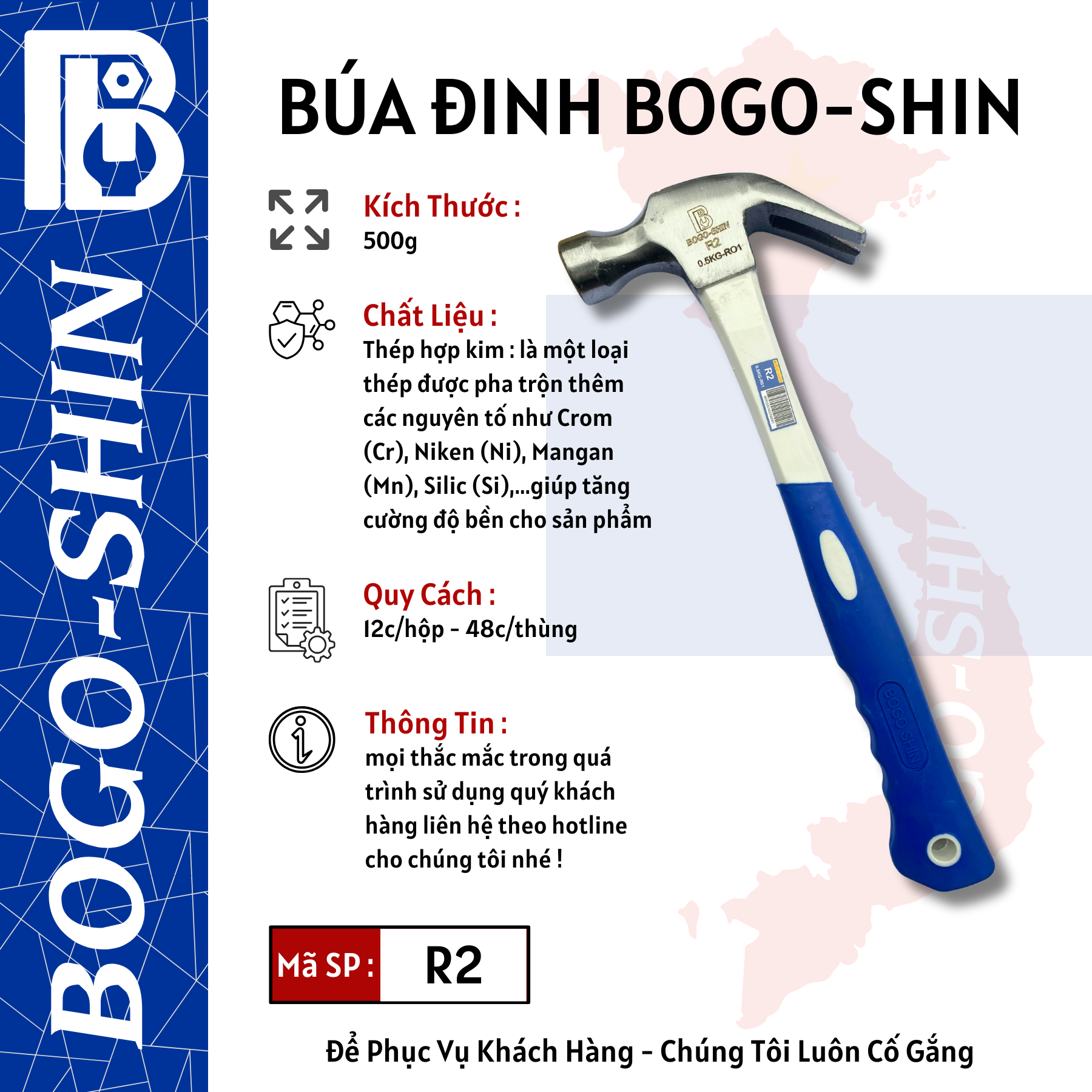 Búa Đinh 0.25kg, 0.5kg, 0.75kg Bogo-Shin