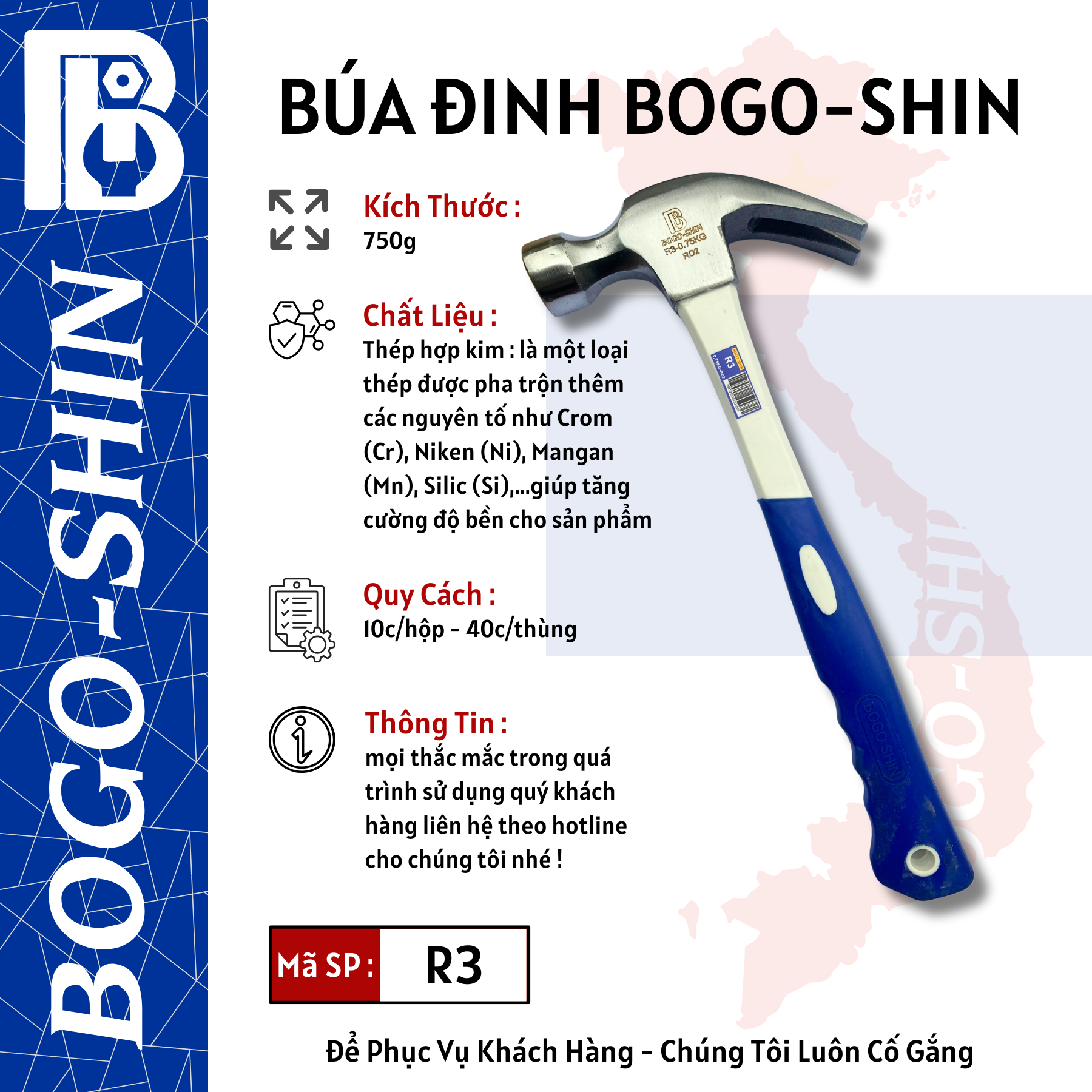 Búa Đinh 0.25kg, 0.5kg, 0.75kg Bogo-Shin