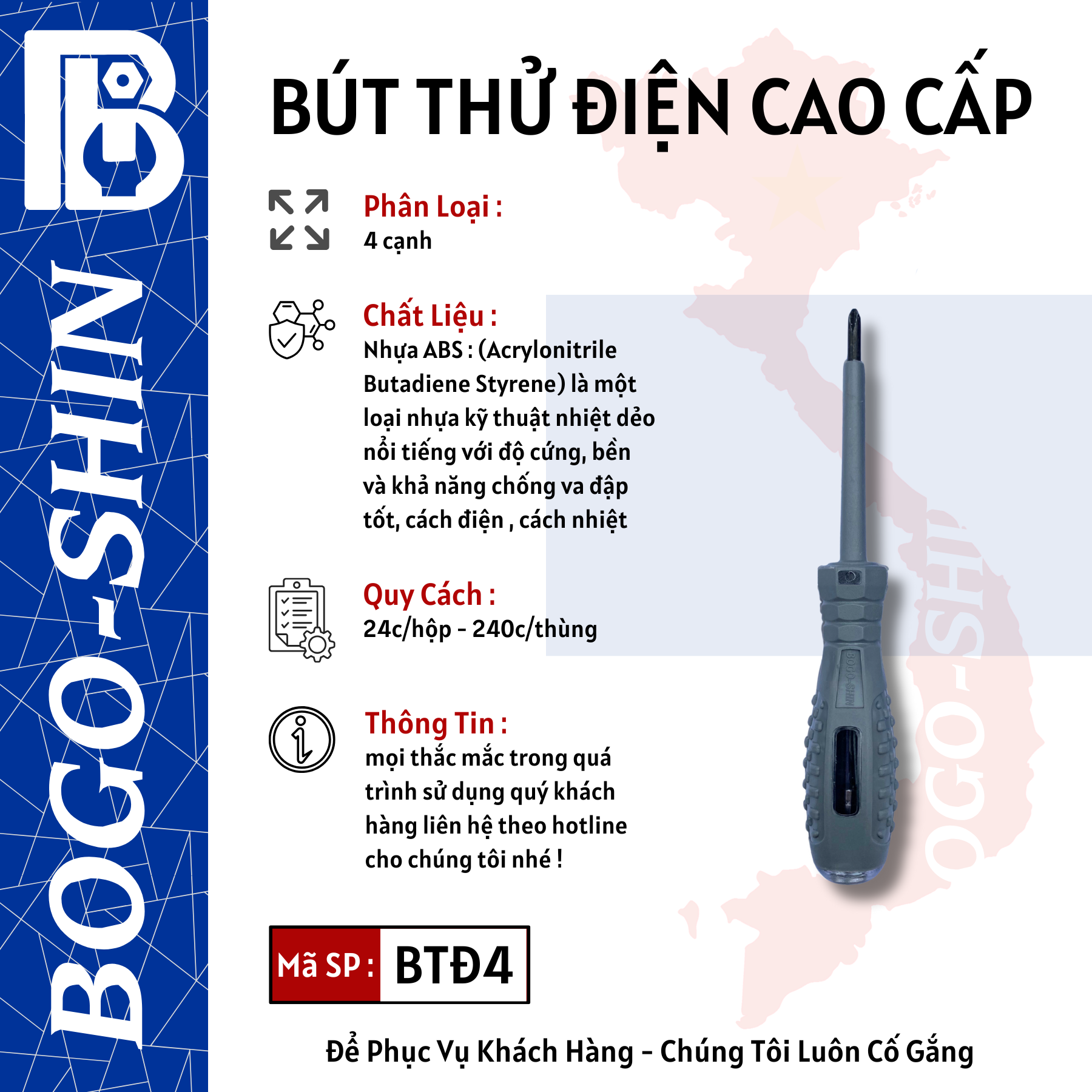 Bút Thử Điện Cao Cấp 2 Cạnh & 4 Cạnh Bogo-Shin