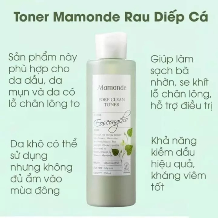 Toner Mamonde Rau Diếp Cá, Hoa Hồng 250ML - Nước hoa hồng Mamonde Rau Diếp Cá, Hoa Hồng 250ML