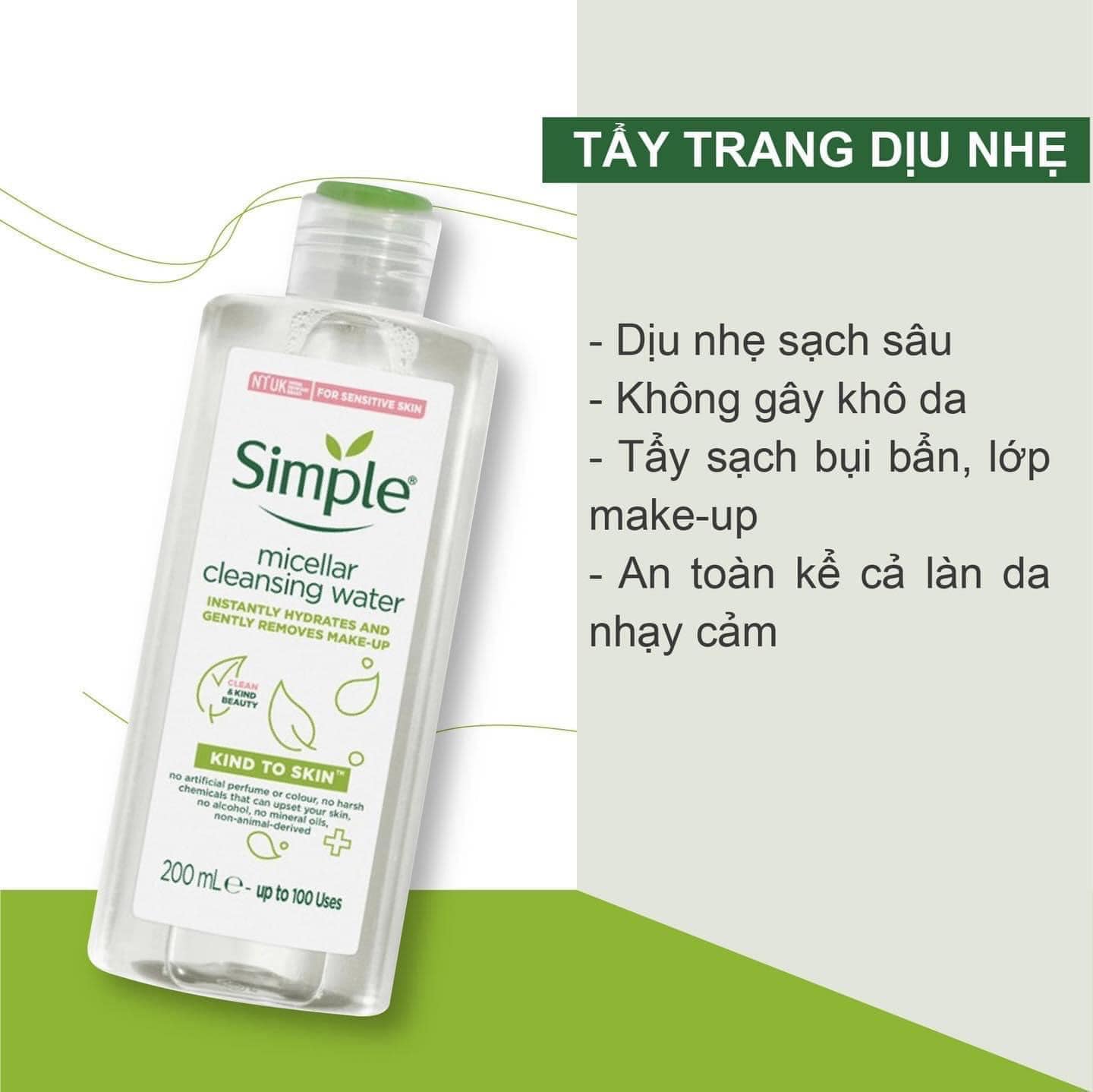 Nước tẩy trang Simple kind to skin micellar cleansing water