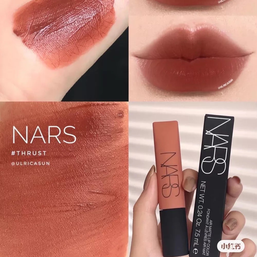 Son kem Nars Air Matte Lip Color Lose Control Morocco- Màu Cam Cháy,  Thrust - Màu Be Ấm 7.5 ML