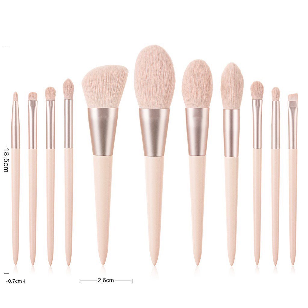 Set 11 cọ lông mềm chất lượng kèm túi da pu hồng phấn