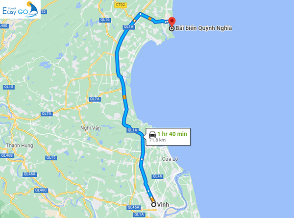 Từ Thành Phố Vinh đến bãi biển Quỳnh Nghĩa khoảng 72 km