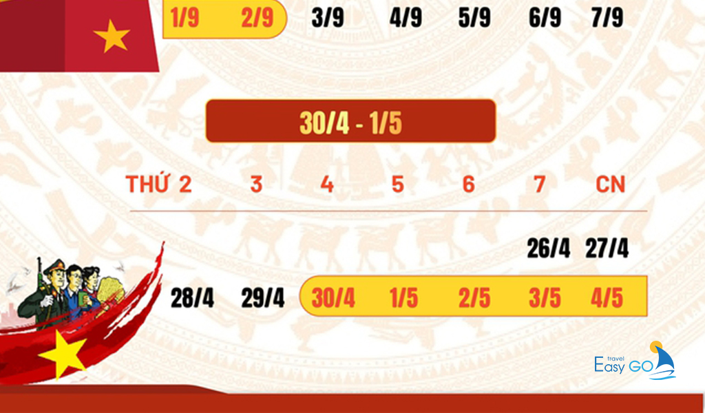  lịch nghỉ lễ 30/4 - 1/5 chi tiết