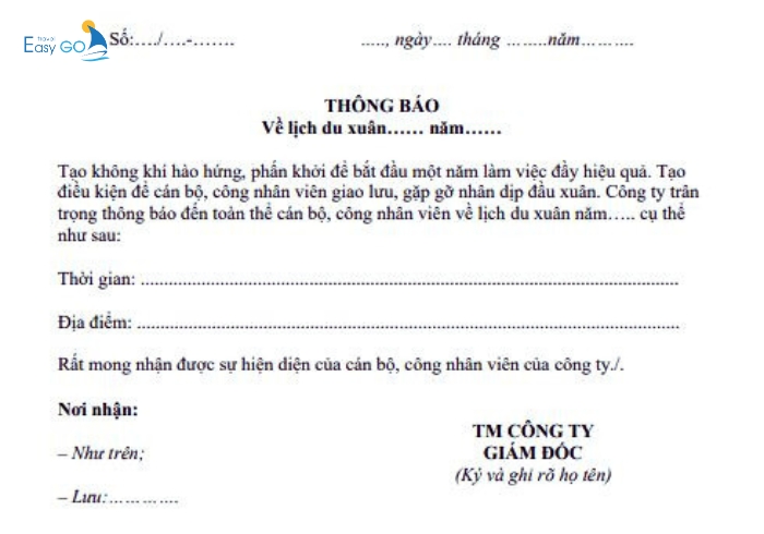 Mẫu thông báo du xuân đầu năm 