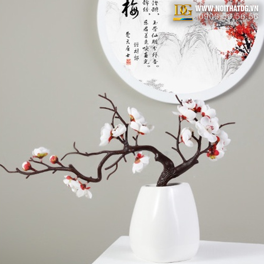 Cành Đào Tuyết Bằng Lụa Dáng Bonsai