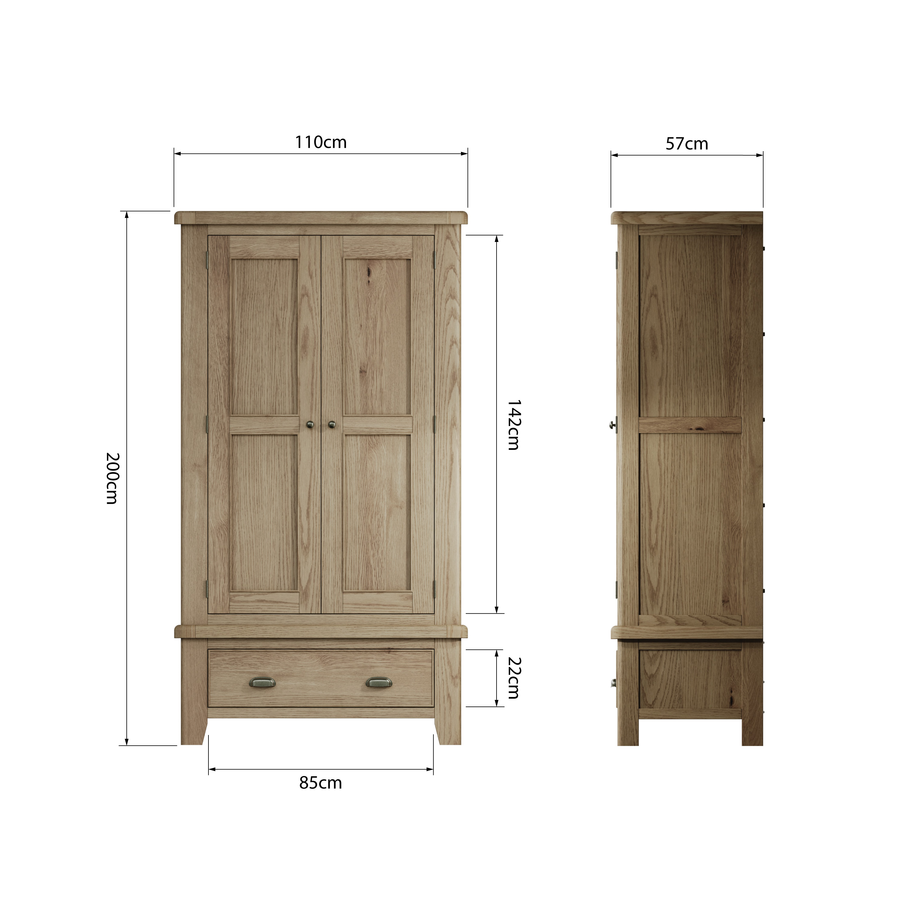 Tủ Quần Áo Gỗ Sồi HO-2DR (2 Door wardrobe)