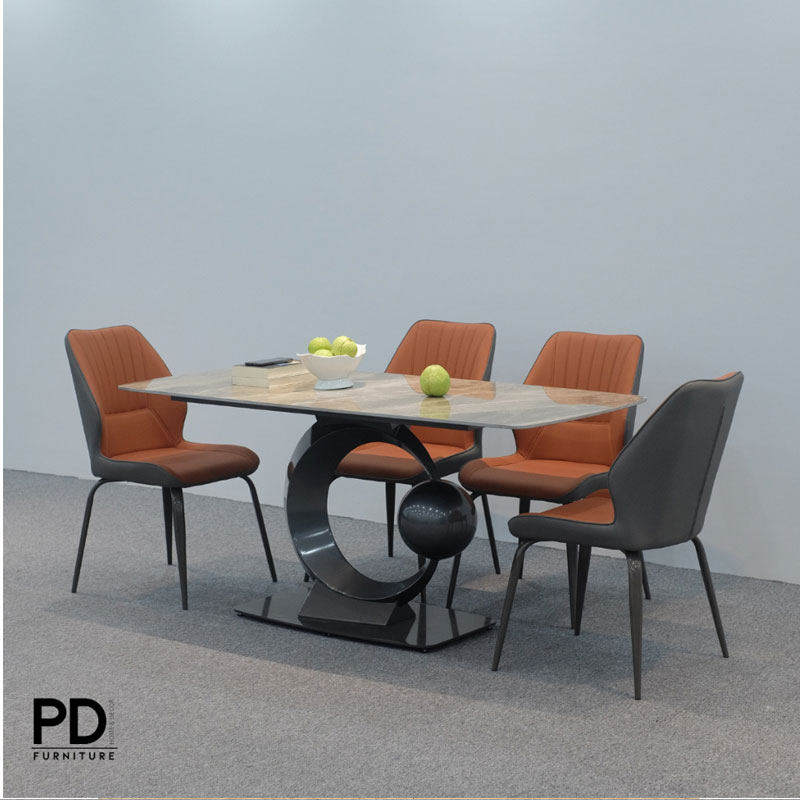 Bàn Ăn Mặt Đá Ceramic Nhập Khẩu, Chân Moon Inox Cao Cấp