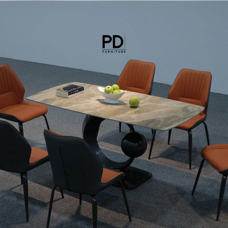 Bàn Ăn Mặt Đá Ceramic Nhập Khẩu, Chân Moon Inox Cao Cấp