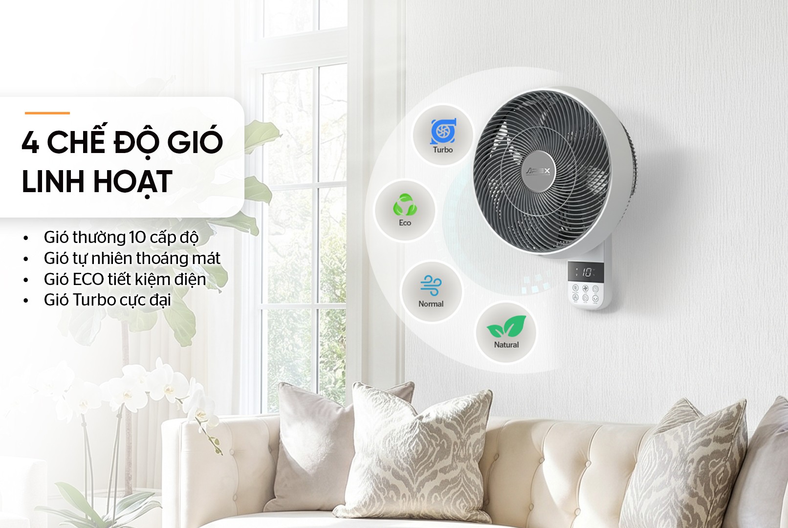 Quạt treo tường Sunhouse Apex 7 cánh APF7336W 57W