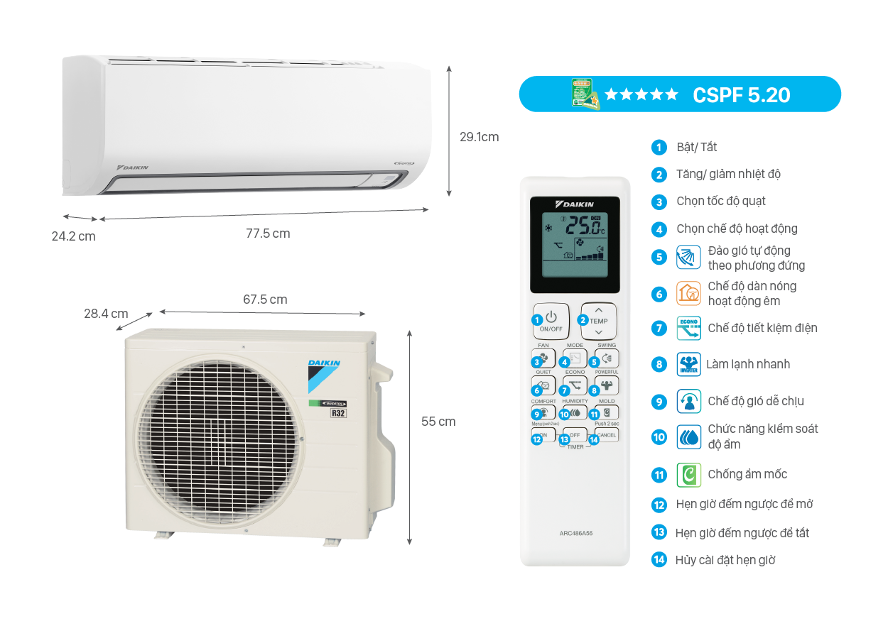 Máy lạnh Daikin Inverter 2 HP FTKB50ZVMV