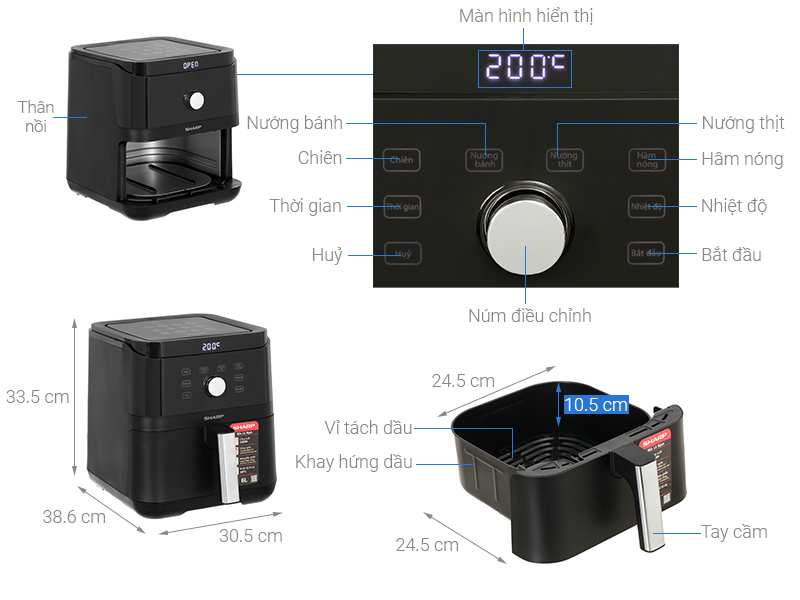 Nồi chiên không dầu Sharp KF-AF60EV-BK 6 lít