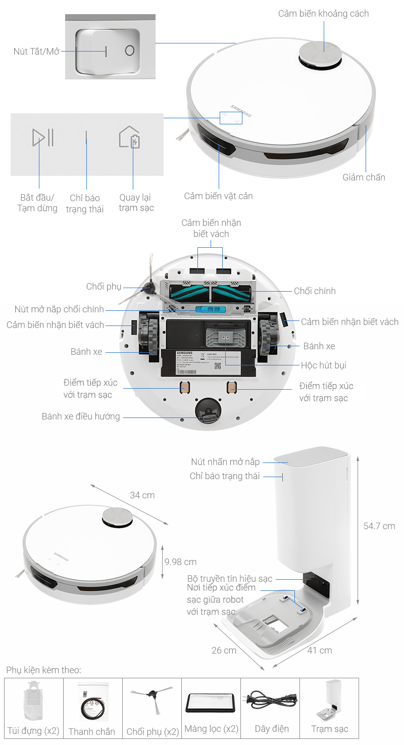 Robot hút bụi Samsung Jet Bot+ VR30T85513W/SV