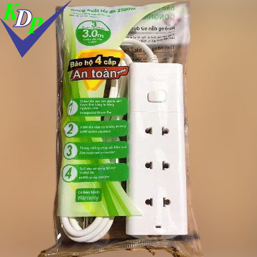 Ổ cắm 3 lỗ 1 công tắc dây 3M Gongniu GNVN-V1030-30