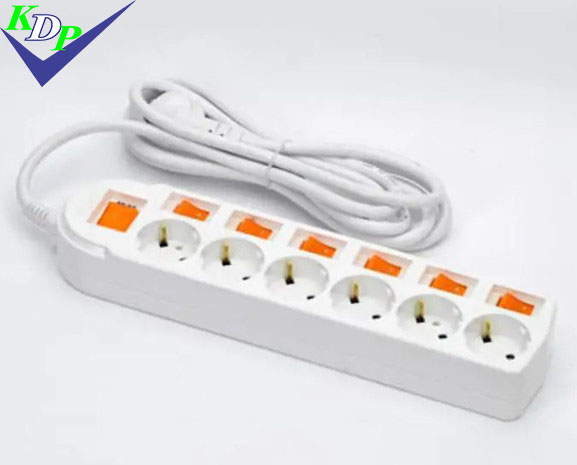 Ổ cắm Hàn Quốc 6 lỗ liền dây 7 công tắc 16A 250v