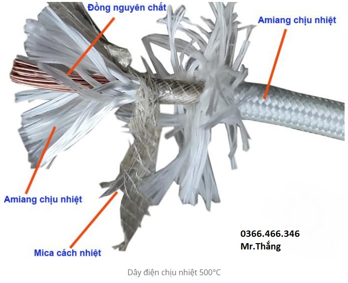 Dây điện chịu nhiệt 500°C 1.5 mm2, dây amiang chống cháy 1×1.5