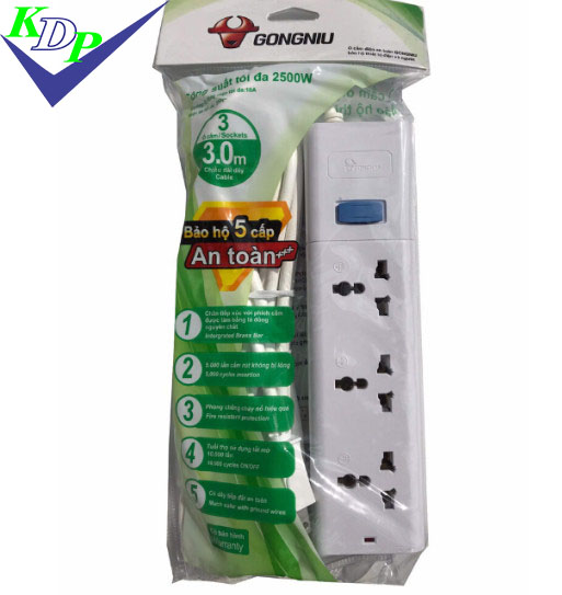 Ổ cắm 3 đa năng 1 công tắc dài 3m S1030 Gongniu