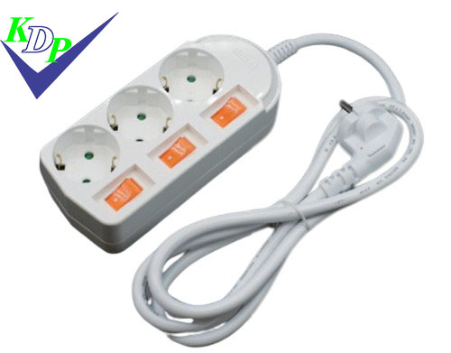 Ổ cắm Hàn Quốc 3 lỗ liền dây 3 công tắc 16A 250v