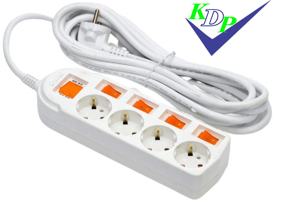 Ổ cắm Hàn Quốc 4 lỗ liền dây 5 công tắc 16A 250v