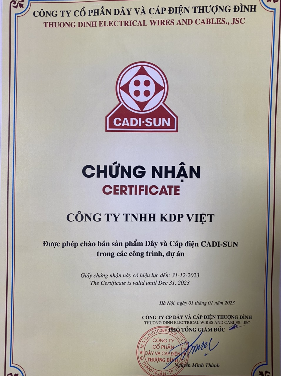 chứng nhận cadisun