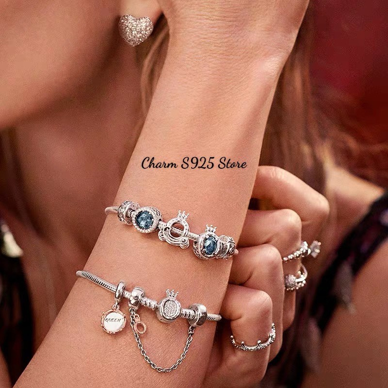 Vòng charm pan mềm vương miện đính đá bạc s925