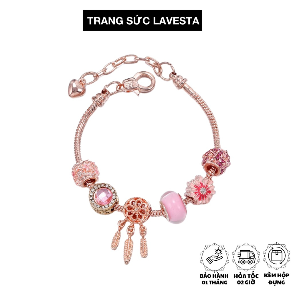 Vòng tay nữ full charm đính đá pha lê hồng nữ tính Lavesta