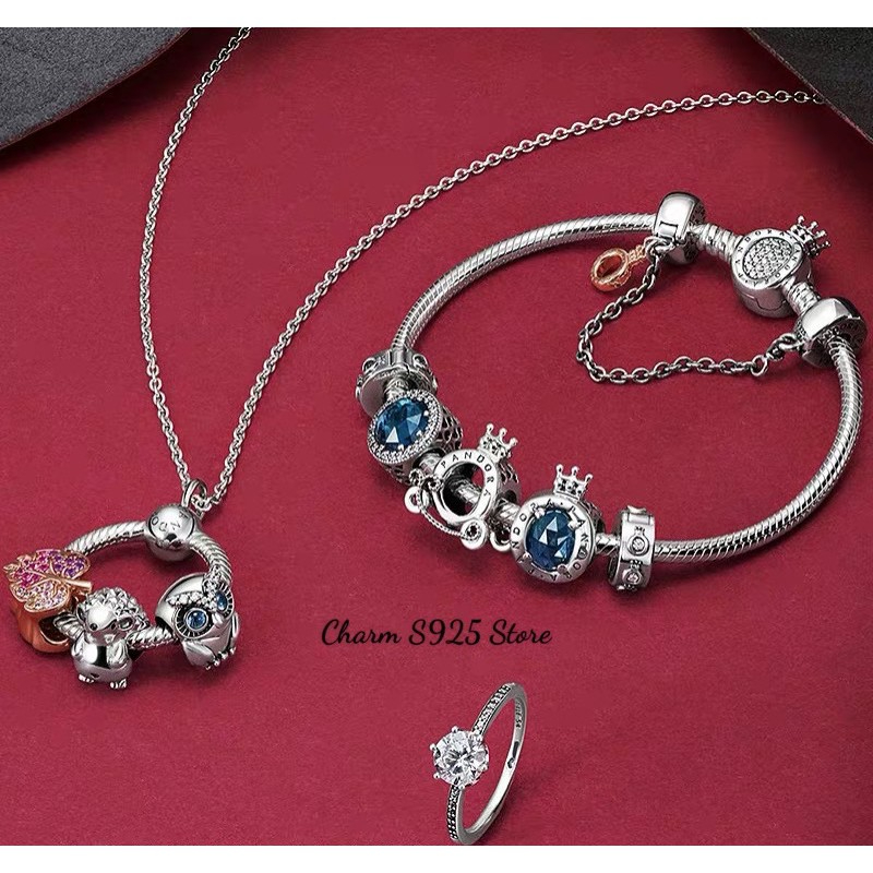 Vòng charm pan mềm vương miện đính đá bạc s925