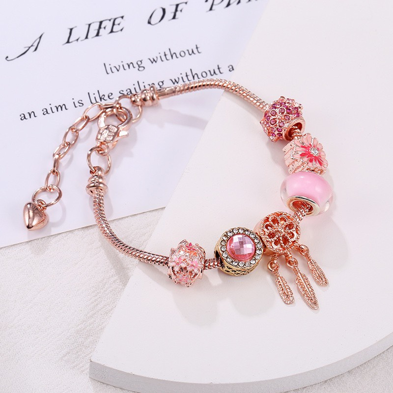 Vòng tay nữ full charm đính đá pha lê hồng nữ tính Lavesta