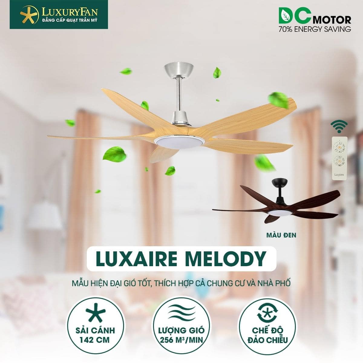 Quạt trần Lux Aire Melody - Đen (BH24T)