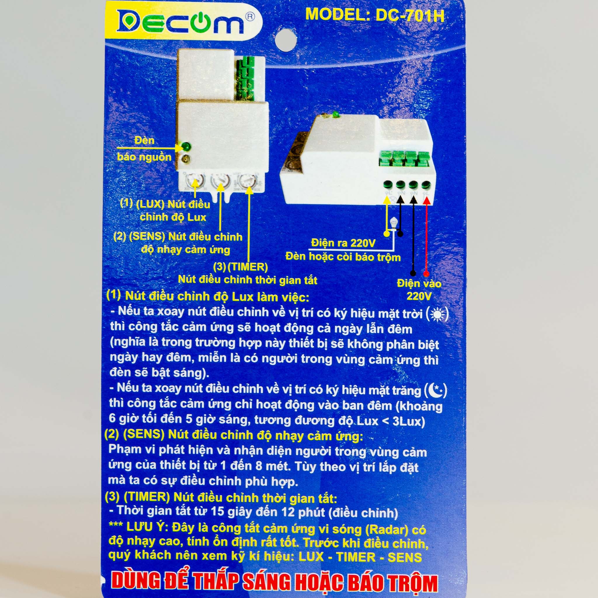 Công tắc tự động cảm ứng vi sóng DECOM DC-701H (Bảo hành đổi mới 12 tháng)