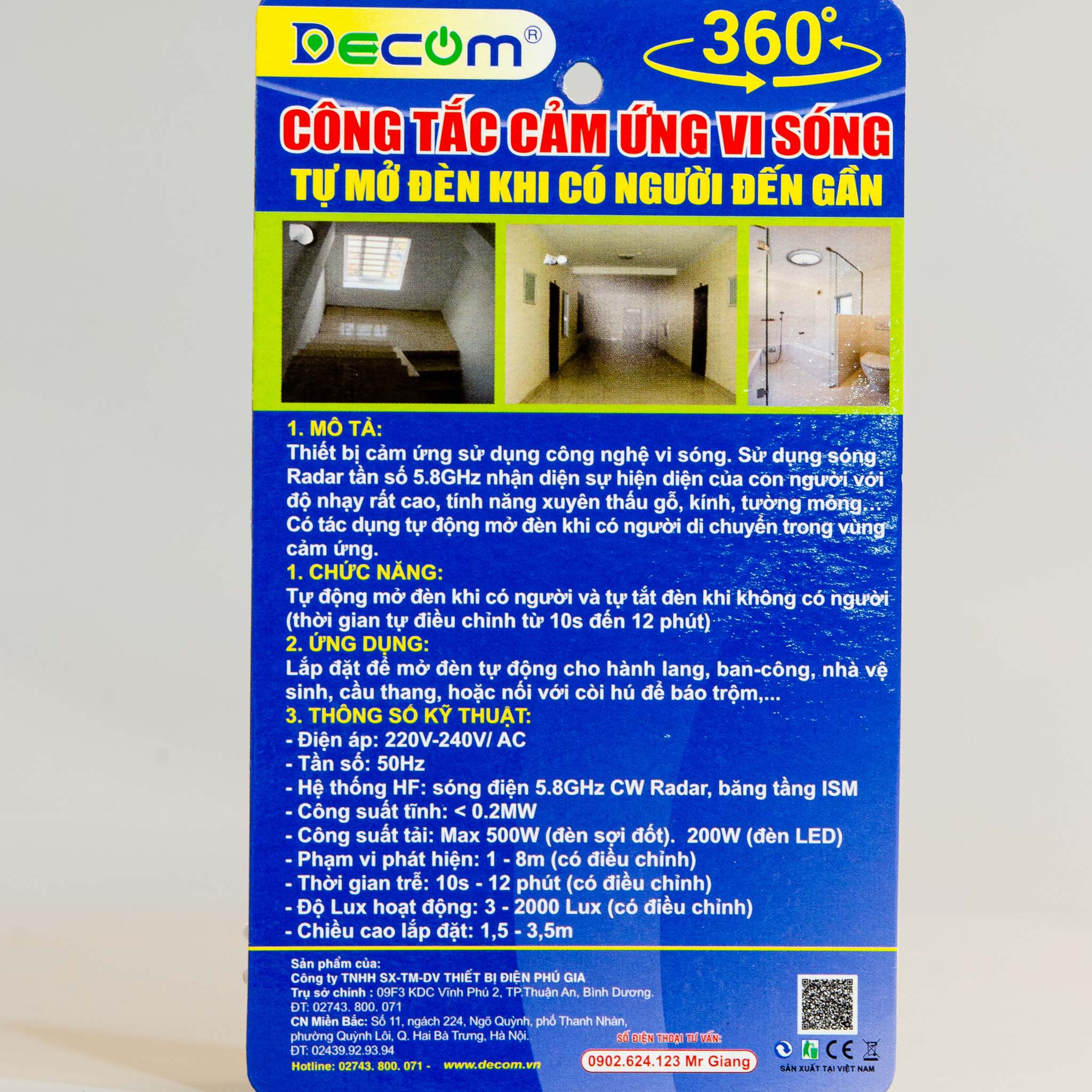 Công tắc tự động cảm ứng vi sóng DECOM DC-701H (Bảo hành đổi mới 12 tháng)