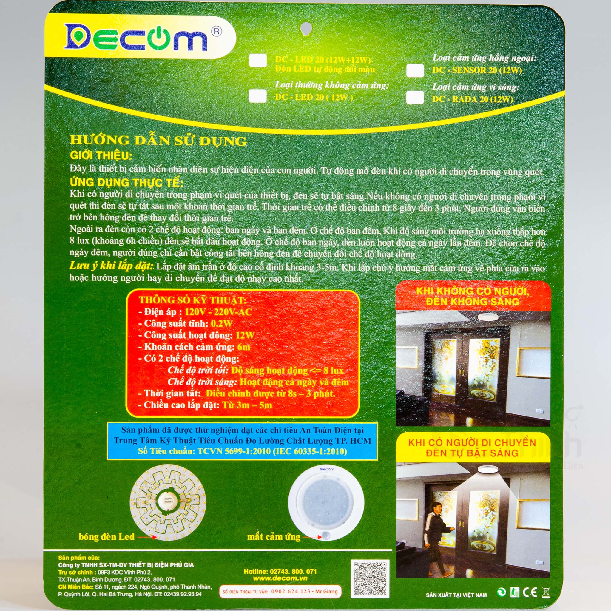 Đèn ốp trần cảm ứng DECOM 12W (Bảo hành đổi mới 12 tháng)