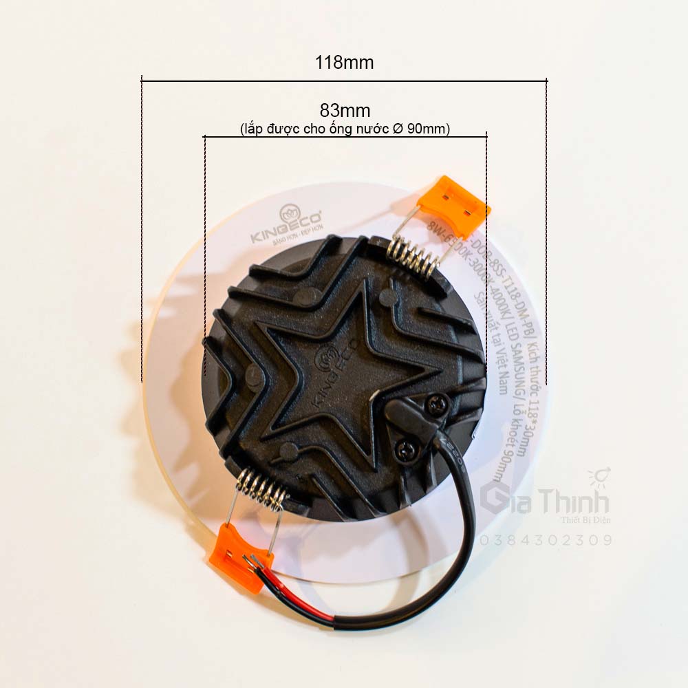 Âm trần 8w KingEco mặt cong viền bạc lỗ khoét 90mm (BH24T)