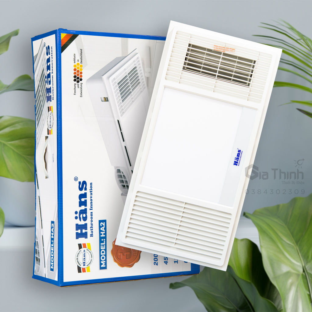 Quạt sưởi nhà tắm âm trần Hans HA2 đa năng 4 trong 1 thông gió, sưởi ấm, làm mát, chiếu sáng kích thước 30x60cm