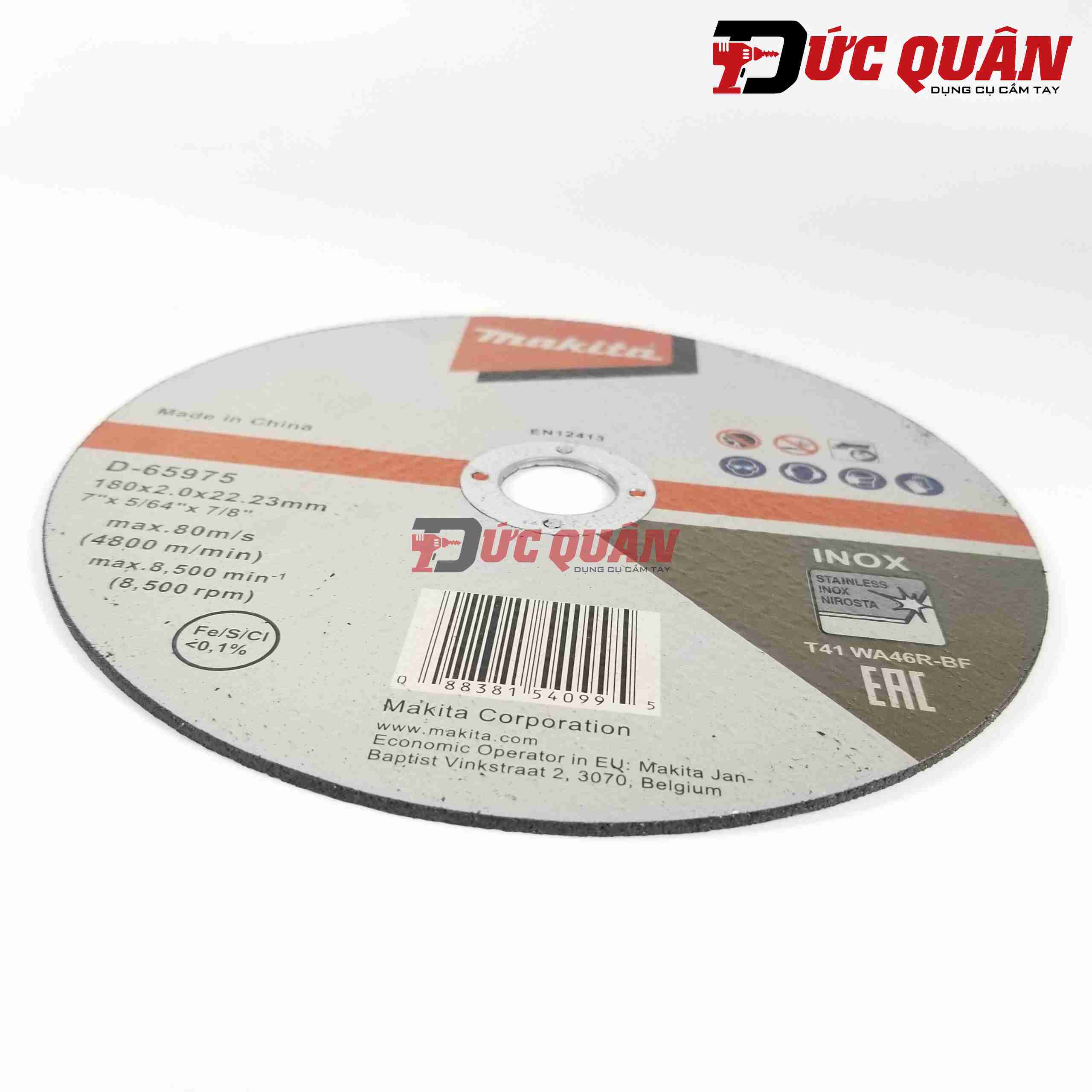 Đá cắt mỏng cho Inox ( 180x2.0x22.23mm ) Makita D-65975