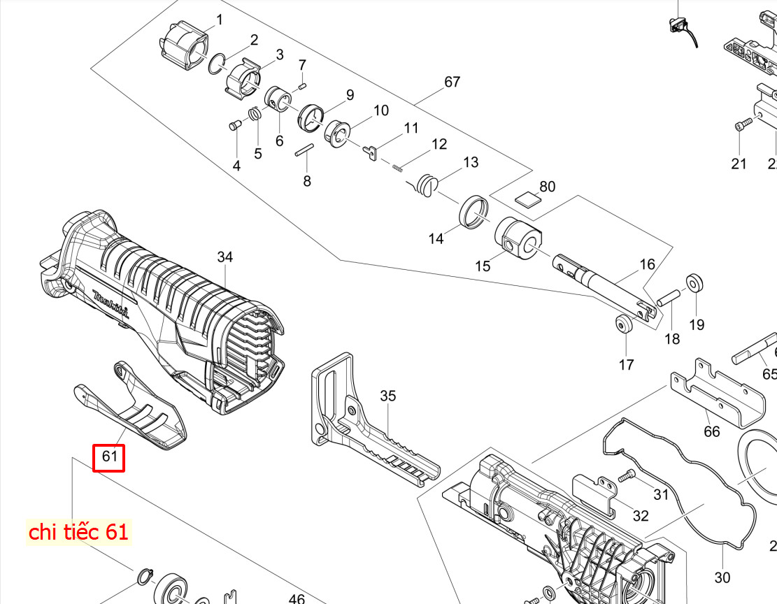khóa cử máy cưa kiếm, DJR187, DJR360, MAKITA, 456176-5