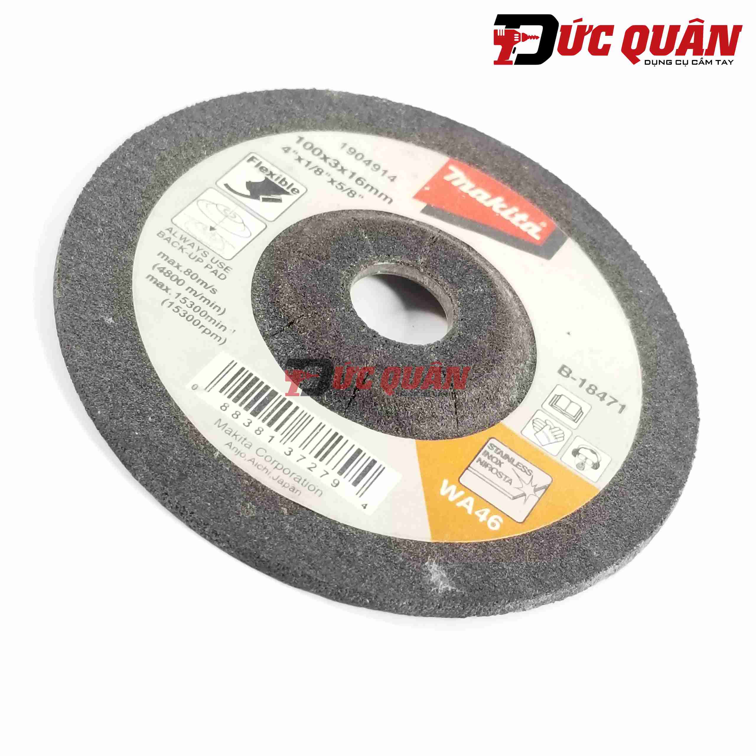 Đá mài mềm cho Inox và thép 100x3.0x16mm Makita B-18471
