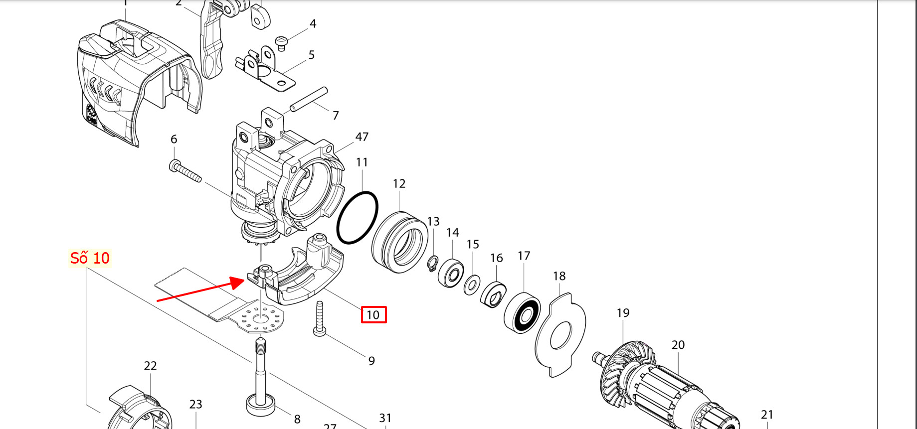 Nấp bảo vệ dưới máy cắt rung đa năng DTM51/ TM51 Makita 454635-3