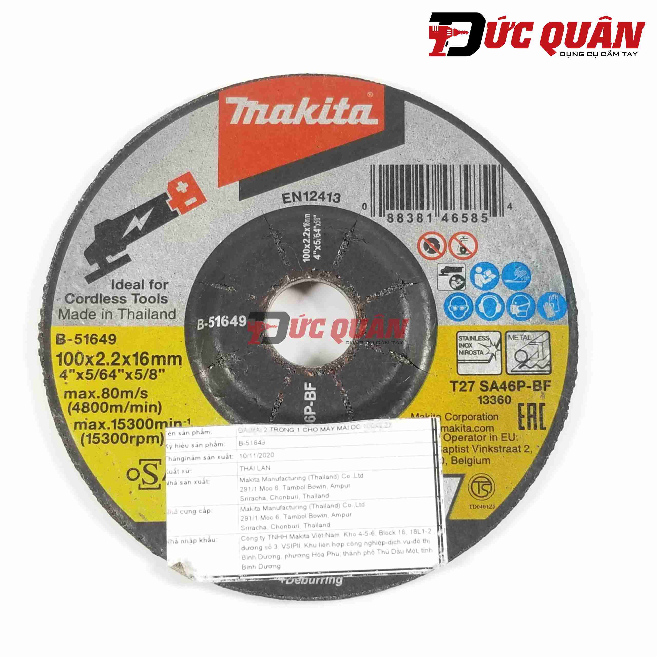 Đá mài kim loại và Inox Makita B-51649 ( 100x2.2x16mm )